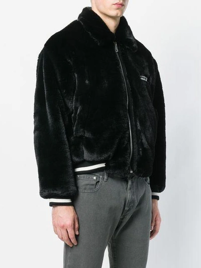 Shop Represent Faux Fur Bomber Jacket - Black