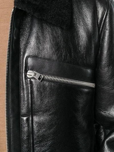 Shop Tom Ford Shearling Collar Leather Jacket - Black