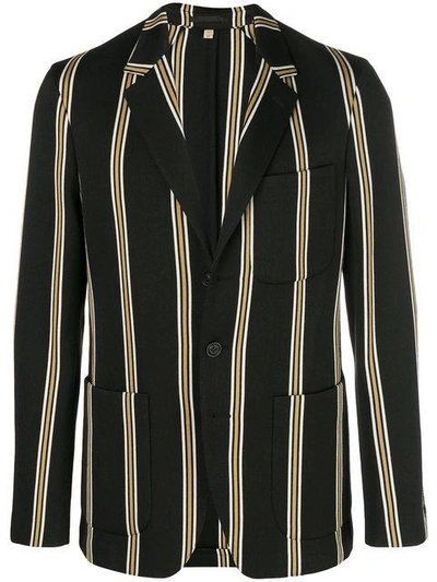 Shop Burberry Navy Stripe Blazer - Black