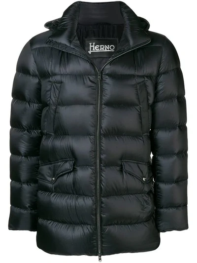 Shop Herno Padded Hooded Coat - Black