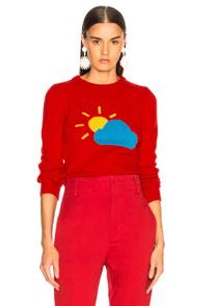 Alberta Ferretti Rainbow Week Days Of The Week Partly Cloudy Emoji Sweater In Red | ModeSens