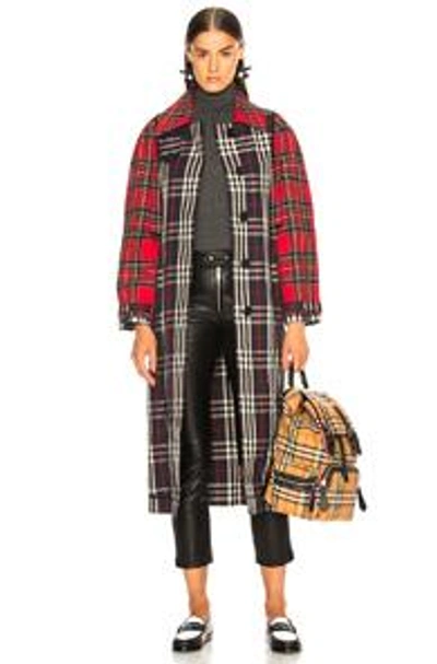 Shop Burberry Tartan Trench Coat In Red  Black & White