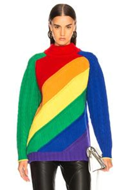 Shop Burberry Rainbow Turtleneck Sweater In Stripes,green,blue