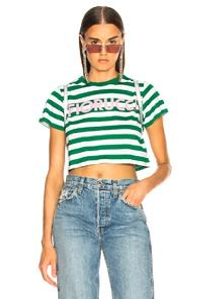 Shop Fiorucci Iconic Stripes Cropped Tee In Green