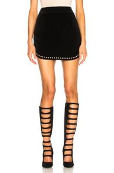 Shop Saint Laurent Studded Velvet Mini Skirt In Black.