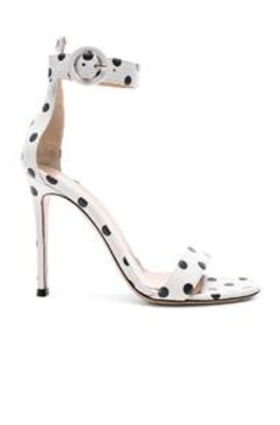 Shop Gianvito Rossi Polka Dot Leather Portofino Sandals In White,polka Dots