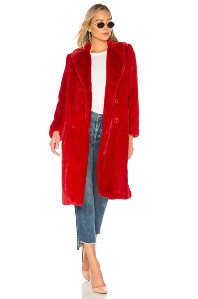 Shop Alice And Olivia Montana Faux Fur Pea Coat In Ruby