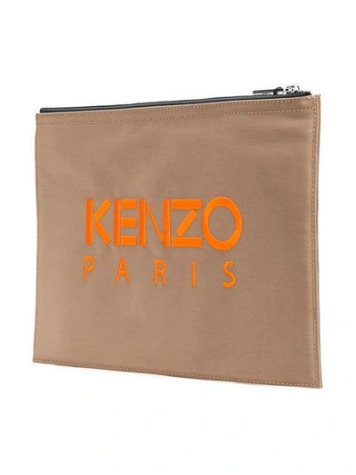 Shop Kenzo Tiger Embroidered Clutch In Brown