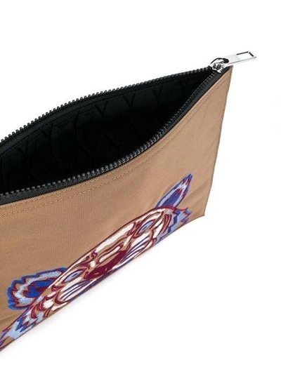 Shop Kenzo Tiger Embroidered Clutch In Brown