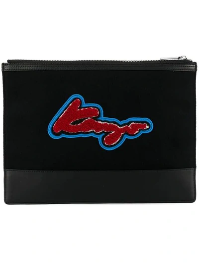 Shop Kenzo Logo Embroidered Clutch In Black