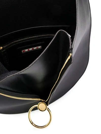 Shop Marni Curved Flat Shoulder Bag In Black