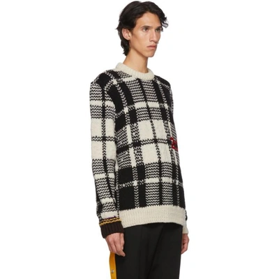 Shop Calvin Klein 205w39nyc Black And White 205 Check Knit Sweater In 976 Ivo/blk