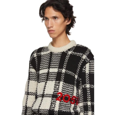 Shop Calvin Klein 205w39nyc Black And White 205 Check Knit Sweater In 976 Ivo/blk