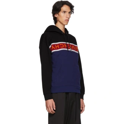 Shop Givenchy Black And Blue Upside Down Logo Hoodie In 012 Blk/blu