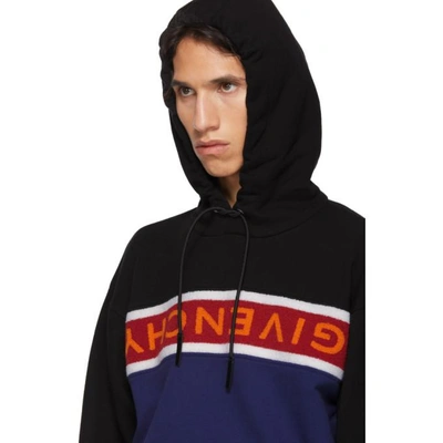 Shop Givenchy Black And Blue Upside Down Logo Hoodie In 012 Blk/blu