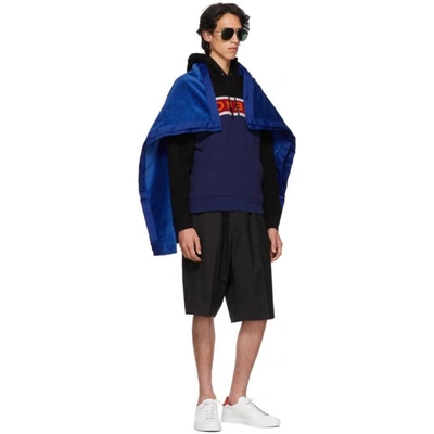 Shop Givenchy Black And Blue Upside Down Logo Hoodie In 012 Blk/blu