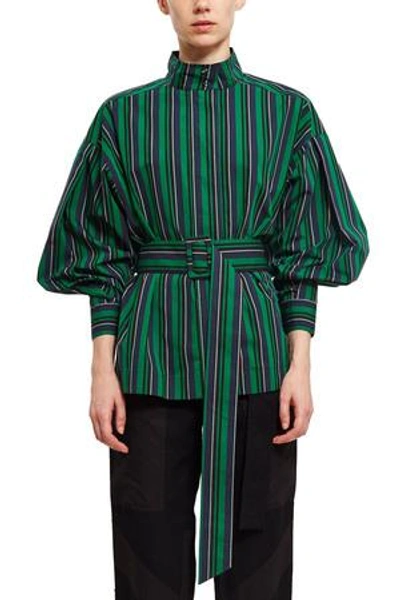 Shop Opening Ceremony Stripe Belted Long-sleeve Top In Green