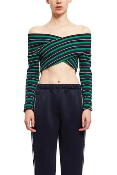 Shop Opening Ceremony Striped Off-the-shoulder Crop Top In Green Multi