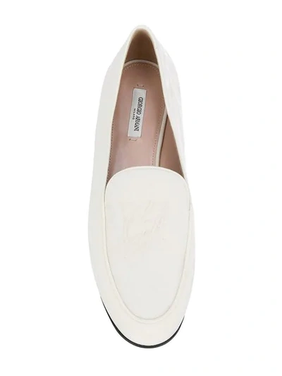 Shop Giorgio Armani Logo Embroidered Loafers In White