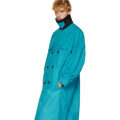 Shop Kenzo Blue Trench Coat In 68turquoise
