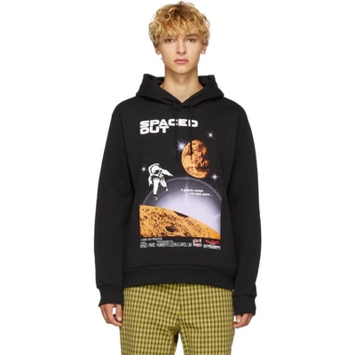 Space Printed Cotton Sweatshirt Hoodie In Black