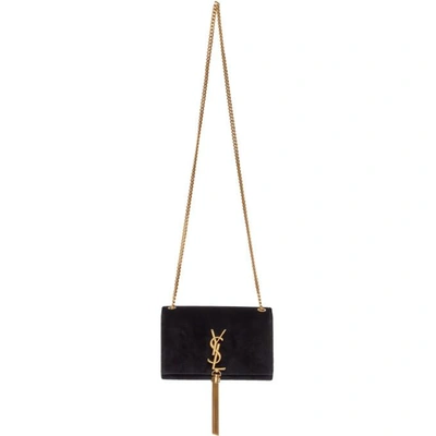 Shop Saint Laurent Black Velvet Small Kate Tassel Chain Bag