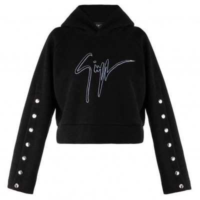 Shop Giuseppe Zanotti - Fabric Hoodie With Signature Harper In Black