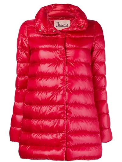 Shop Herno Button Padded Coat In Red
