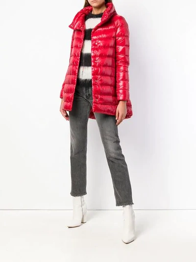 Shop Herno Button Padded Coat In Red