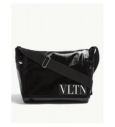 Shop Valentino Vltn Shiny Medium Messenger Bag In Black