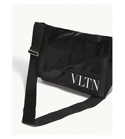 Shop Valentino Vltn Shiny Medium Messenger Bag In Black