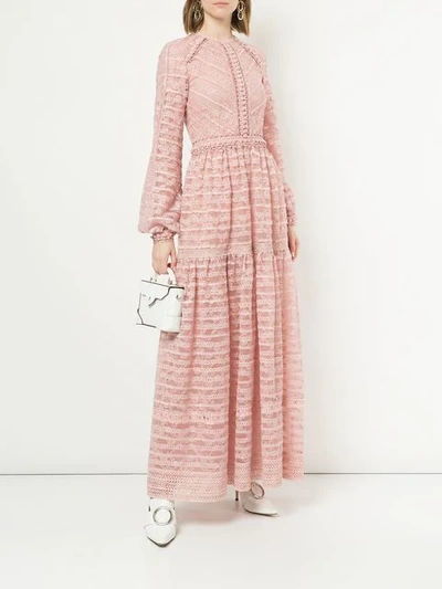 Shop Costarellos Lace Panel Gown In Pink