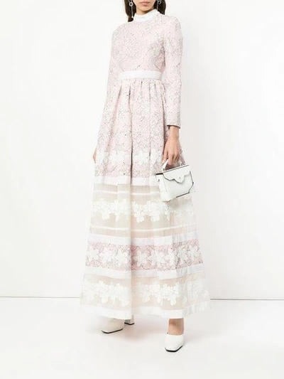 Shop Huishan Zhang Paneled Floral Gown - Pink