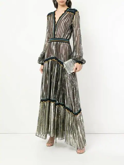 striped metallic chiffon gown