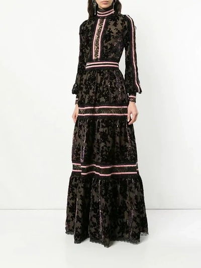 Shop Costarellos Sheer Floral Gown In Black