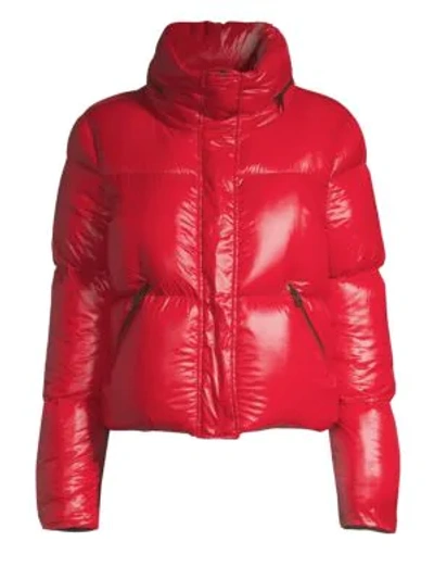 Shop Mackage Mimi Hooded Puffer Jacket In Red