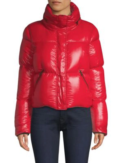 Shop Mackage Mimi Hooded Puffer Jacket In Red