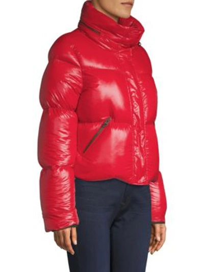 Shop Mackage Mimi Hooded Puffer Jacket In Red