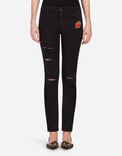 Shop Dolce & Gabbana Denim Stretch Fit Pretty Jeans In Black