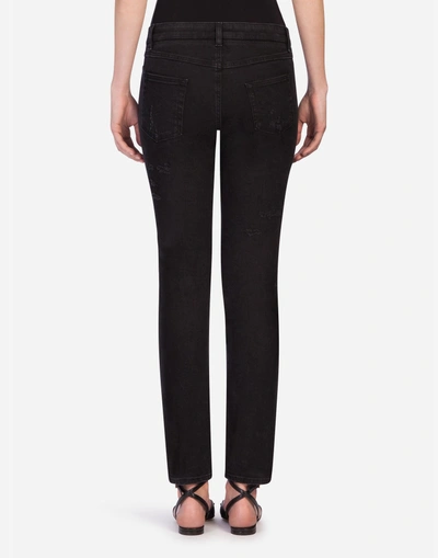 Shop Dolce & Gabbana Denim Stretch Fit Pretty Jeans In Black
