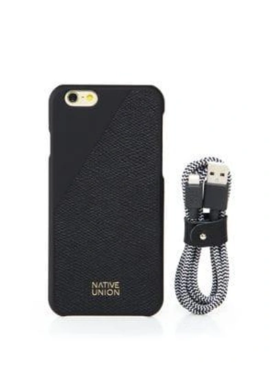 Shop Native Union Embossed Leather Iphone 6-6s Case & Belt Cable Set In Black