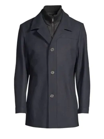 Shop Hugo Boss Regular-fit Barelto Wool-blend Trench Coat In Navy