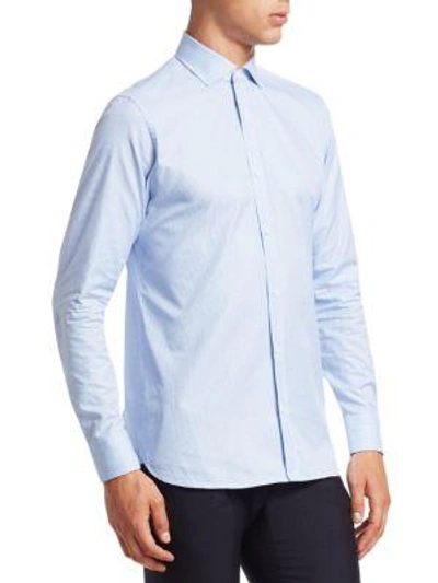 Shop Z Zegna Houndstooth Cotton Shirt In Blue