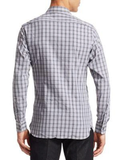 Shop Z Zegna Tonal Check Woven Cotton Shirt In Grey