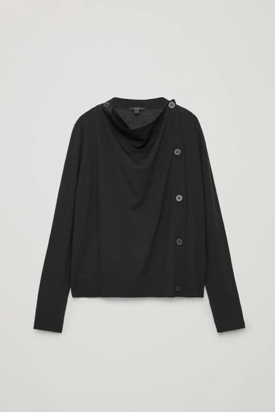 Shop Cos Button-up Merino Wool Cargidan In Black