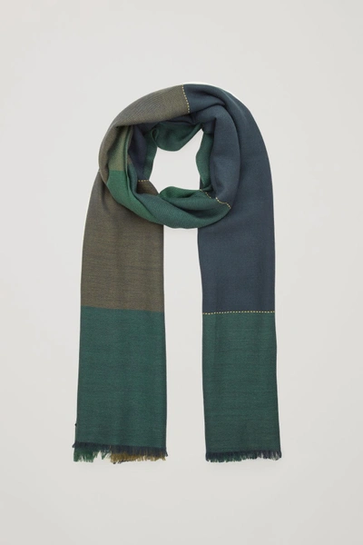 Shop Cos Interwoven Checked Wool Scarf In Green