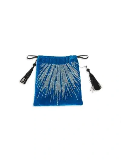 Shop Attico Velvet Embroidered Drawstring Pouch In Blue