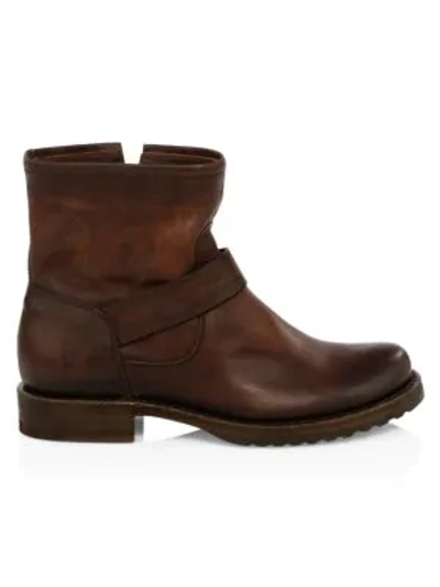 Shop Frye Veronica Leather Moto Boots In Redwood