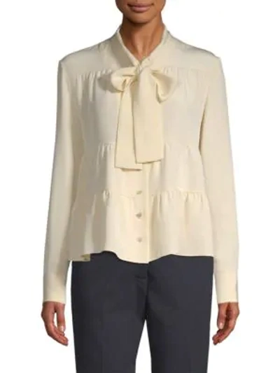 Shop Becken Tiered Tie Neck Blouse In Ivory