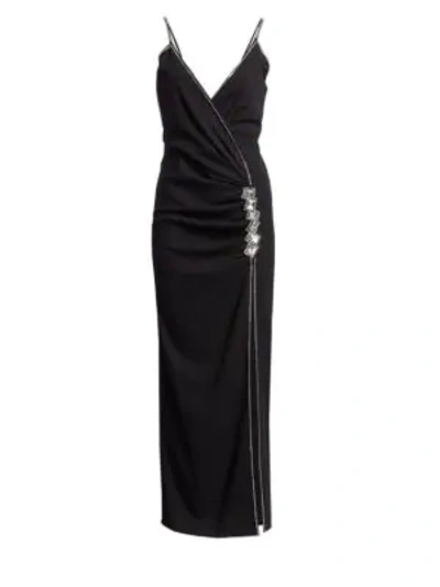 Shop Alessandra Rich Embellished Stretch Wool Slit Dress In Black
